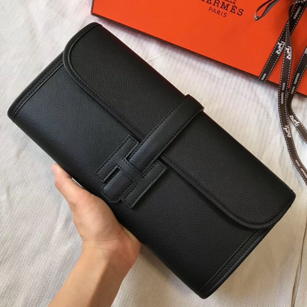 Pochette Hermès Jige Elan 29 en cuir EPSOM noir