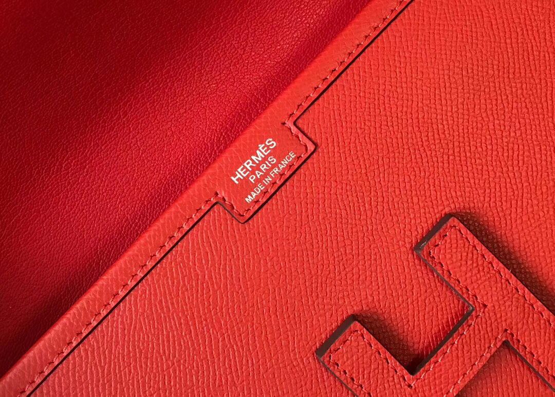 Pochette Hermès Jige Elan 29 en cuir EPSOM rouge