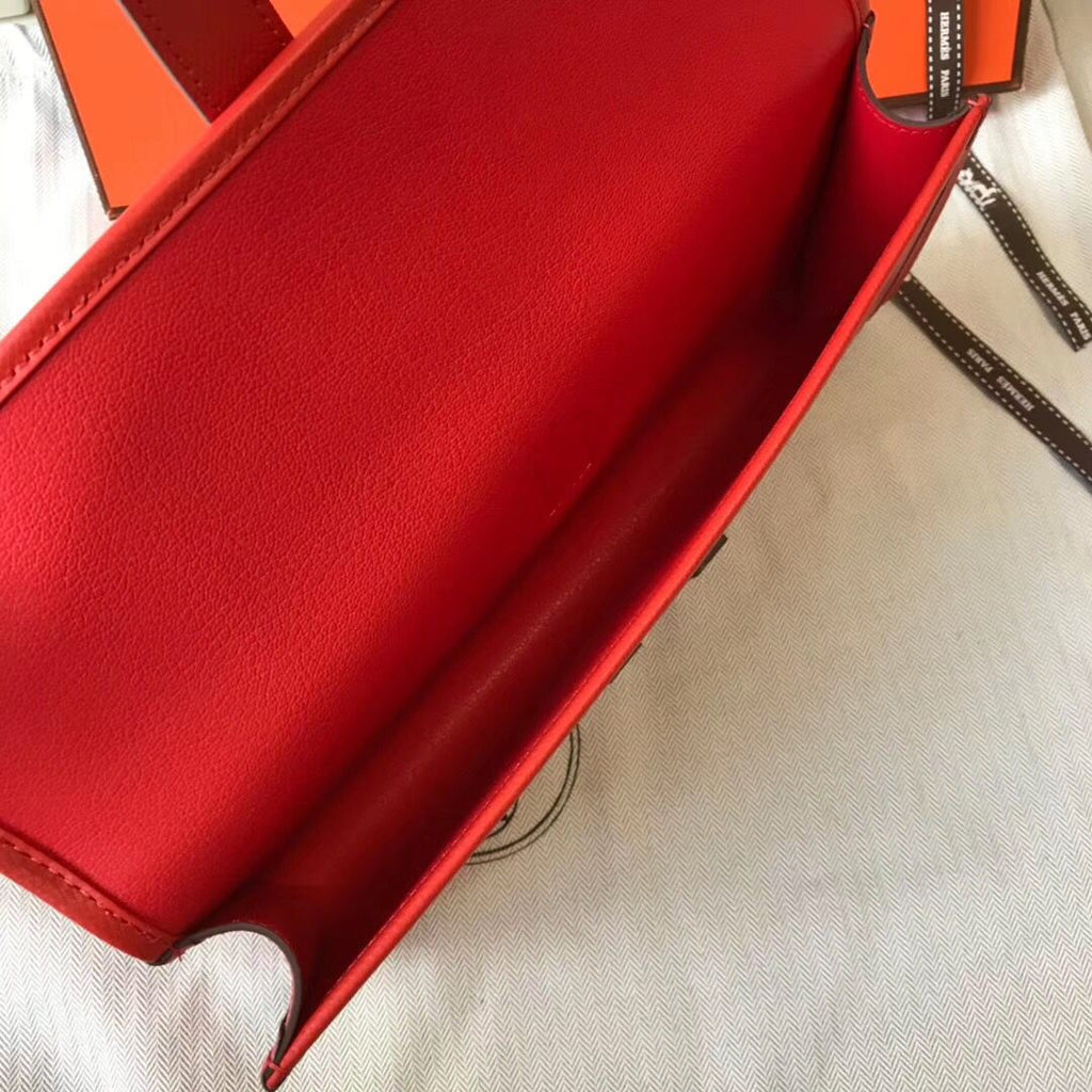 Pochette Hermès Jige Elan 29 en cuir EPSOM rouge