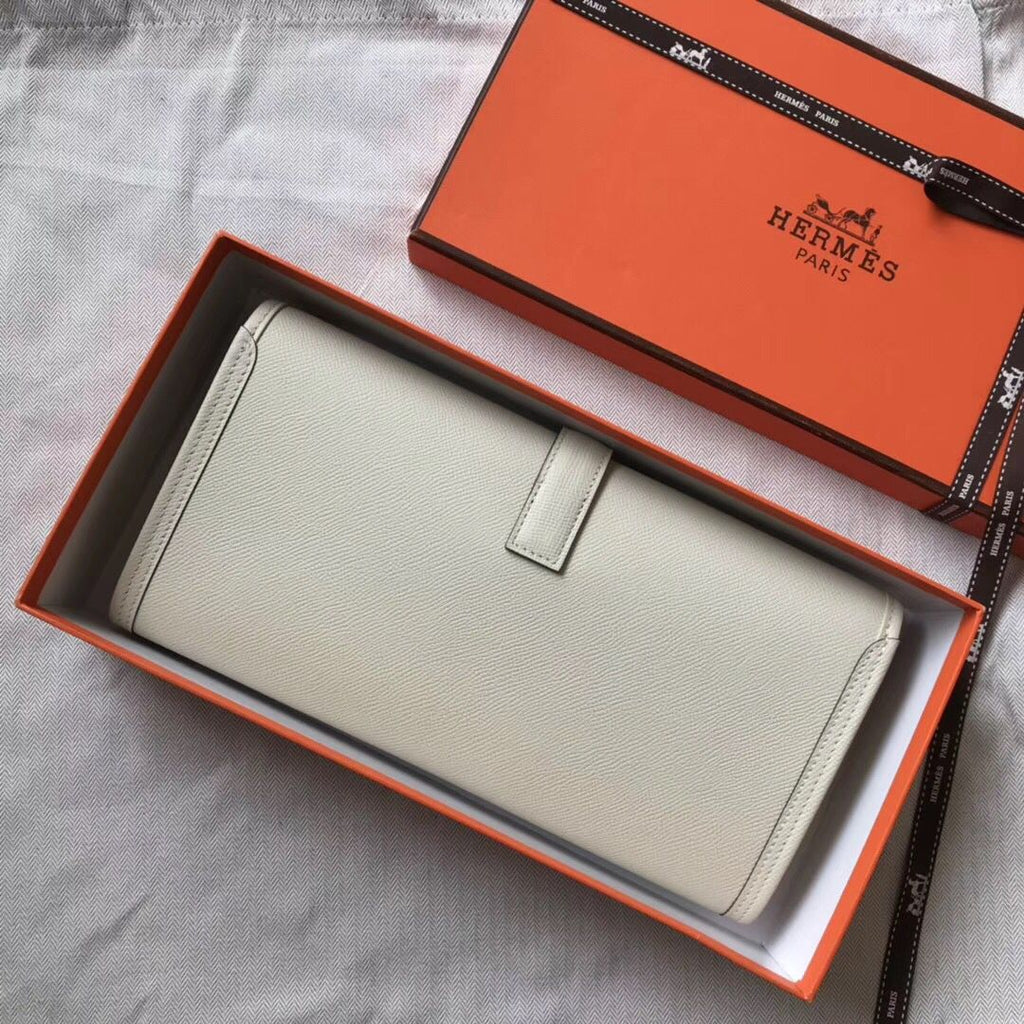 Pochette Hermès Jige Elan 29 en cuir EPSOM blanc