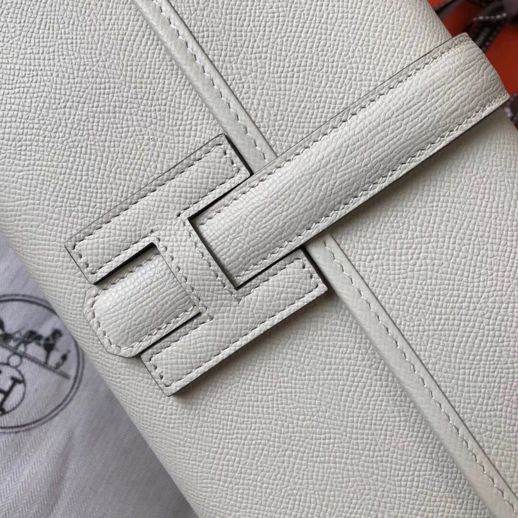 Pochette Hermès Jige Elan 29 en cuir EPSOM blanc