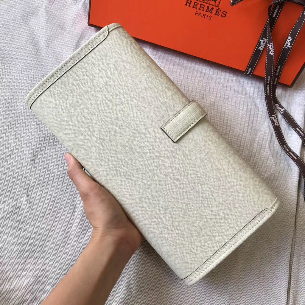 Pochette Hermès Jige Elan 29 en cuir EPSOM blanc