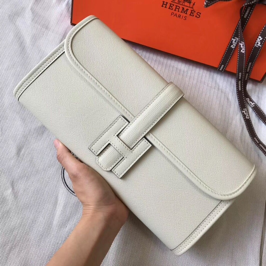 Pochette Hermès Jige Elan 29 en cuir EPSOM blanc