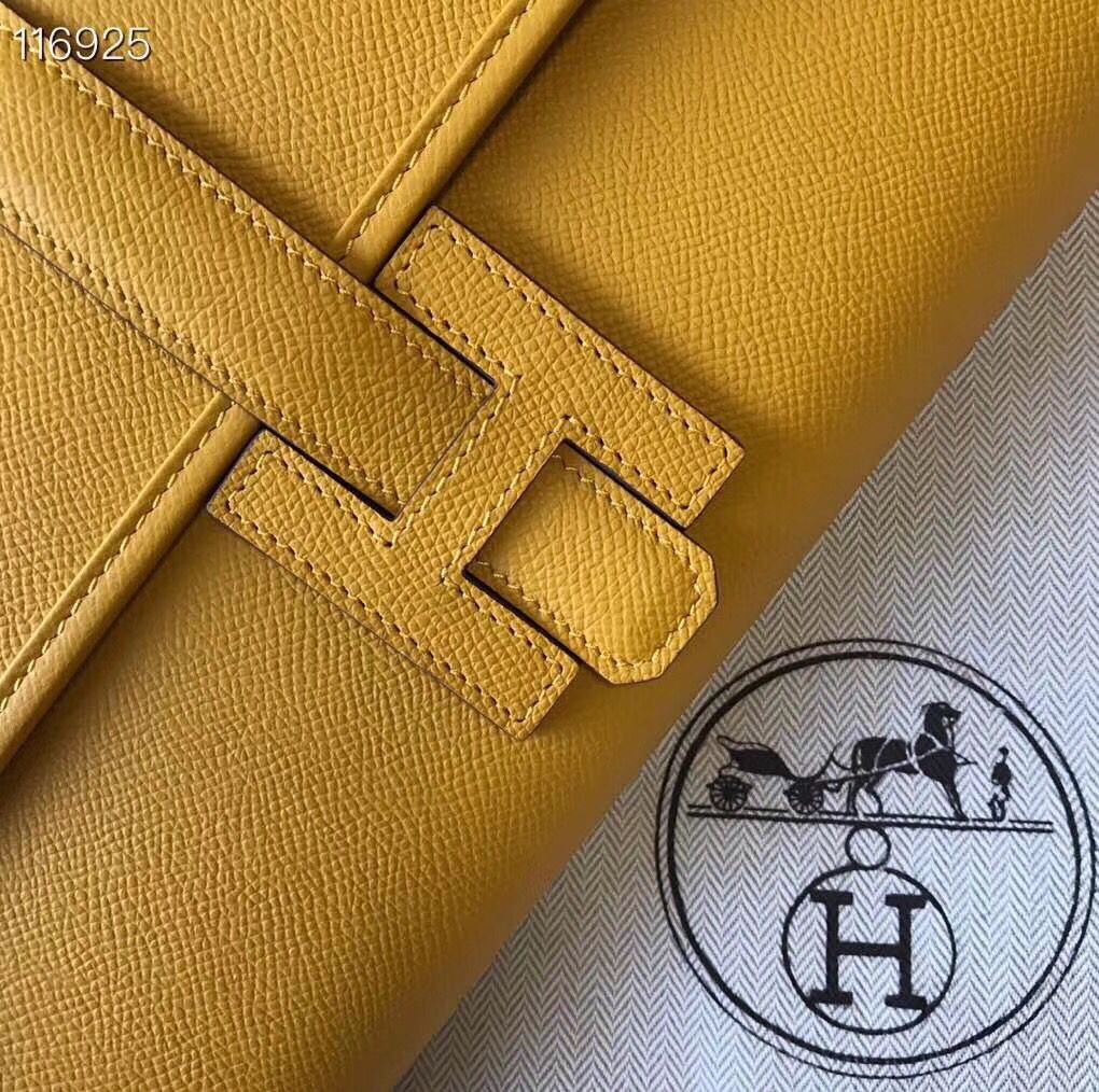 Pochette Hermès Jige Elan 29 en cuir EPSOM jaune