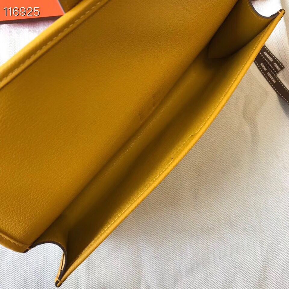 Pochette Hermès Jige Elan 29 en cuir EPSOM jaune