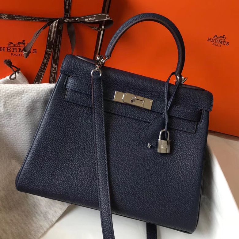 HM ケリー 28cm ダークブルー トーゴレザー シルバー金具