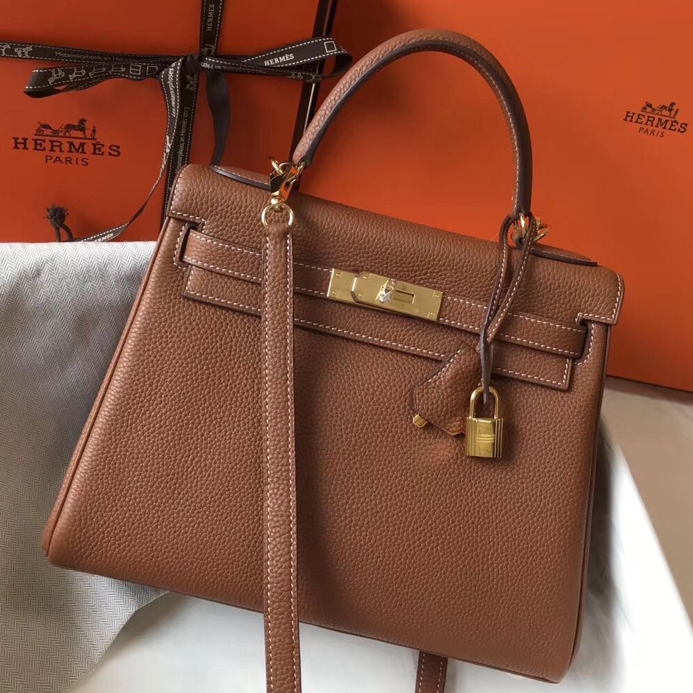 HM ケリー 28cm ブラウン トーゴレザー ゴールド金具