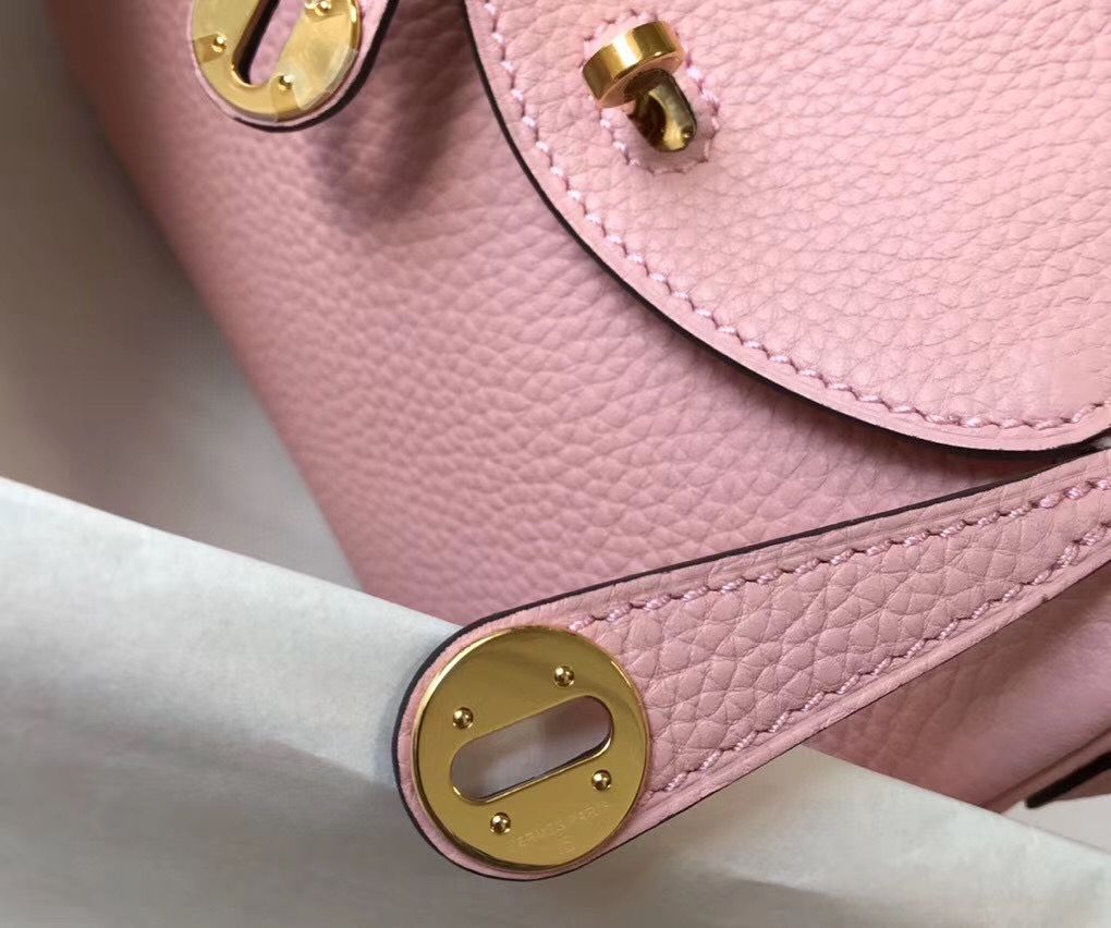 HM MINI LINDY 20CM CUIR ROSE CLEMENCE