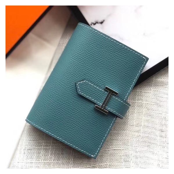 MINI PORTEFEUILLE HM BEARN 10 CM EN CUIR EPSOM BLEU JEAN