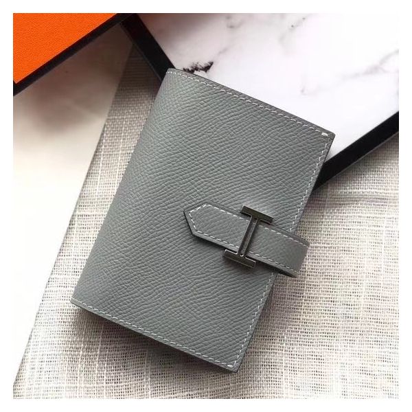 MINI PORTEFEUILLE HM BEARN 10 CM EN CUIR EPSOM LIN BLEU