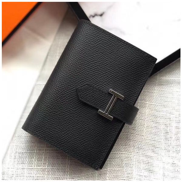 MINI PORTEFEUILLE HM BEARN 10 CM EN CUIR EPSOM NOIR