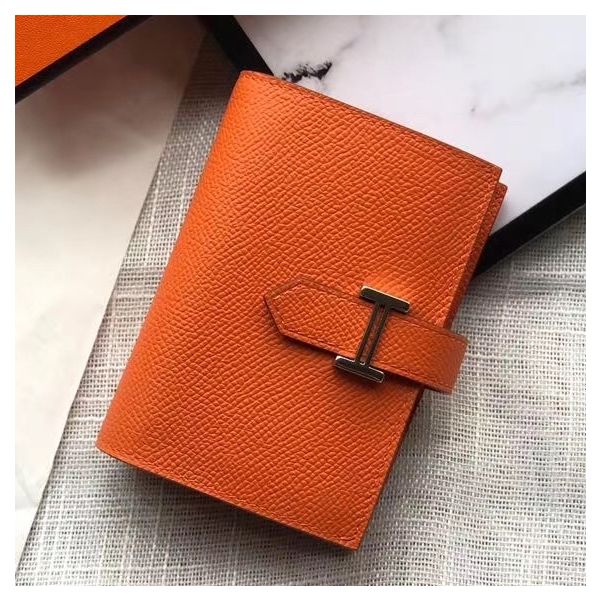 MINI PORTEFEUILLE HM BEARN 10 CM EN CUIR EPSOM ORANGE