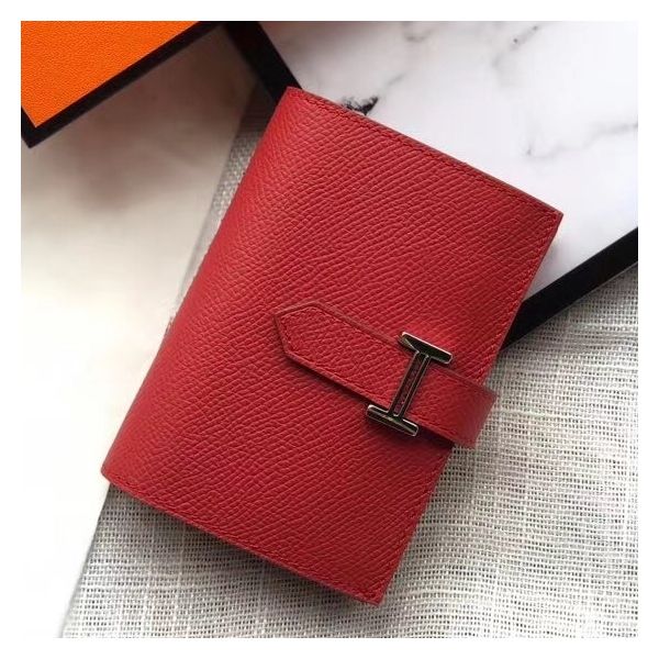 MINI PORTEFEUILLE HM BEARN 10 CM EN CUIR EPSOM ROUGE