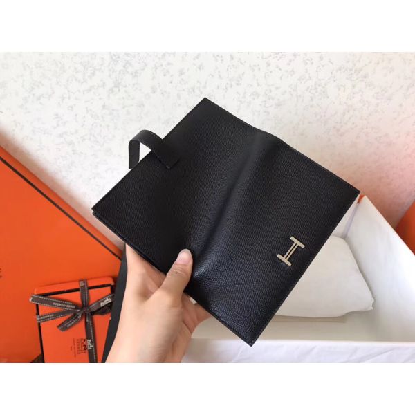 HM BLACK EPSOM BEARN 17,5 GUSSET WALLET