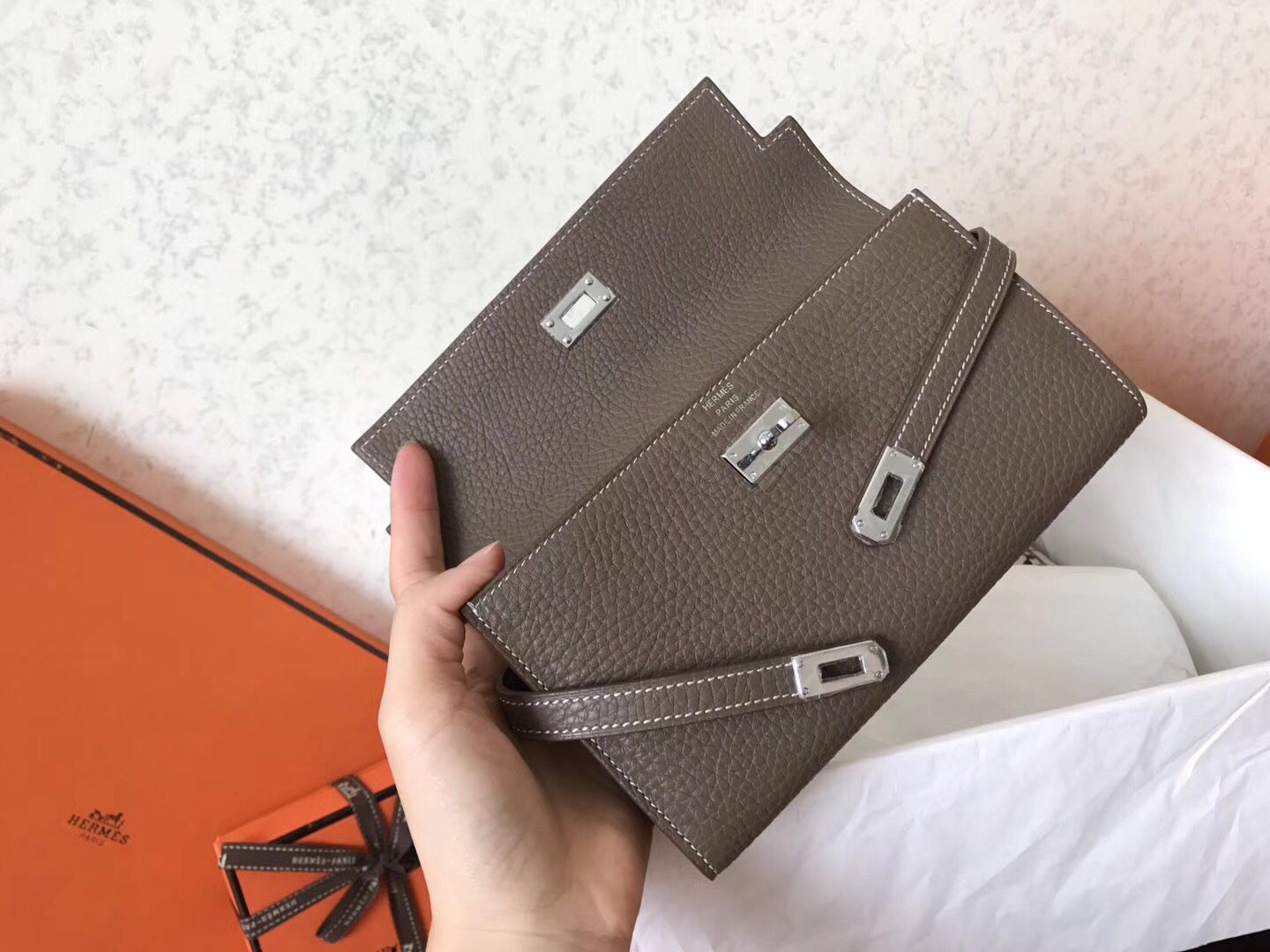 PORTEFEUILLE LONG KELLY 20CM CUIR ÉTOUPE CLEMENT