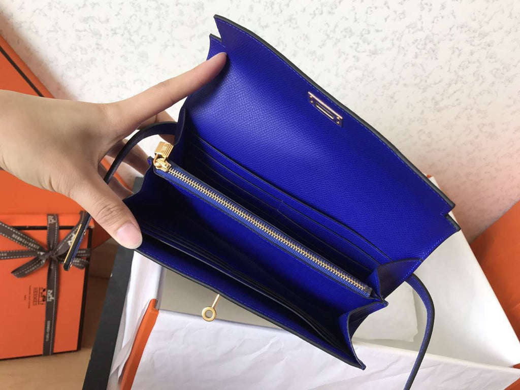 PORTEFEUILLE LONG KELLY 20CM CUIR EPSOM BLEU ÉLECTRIQUE