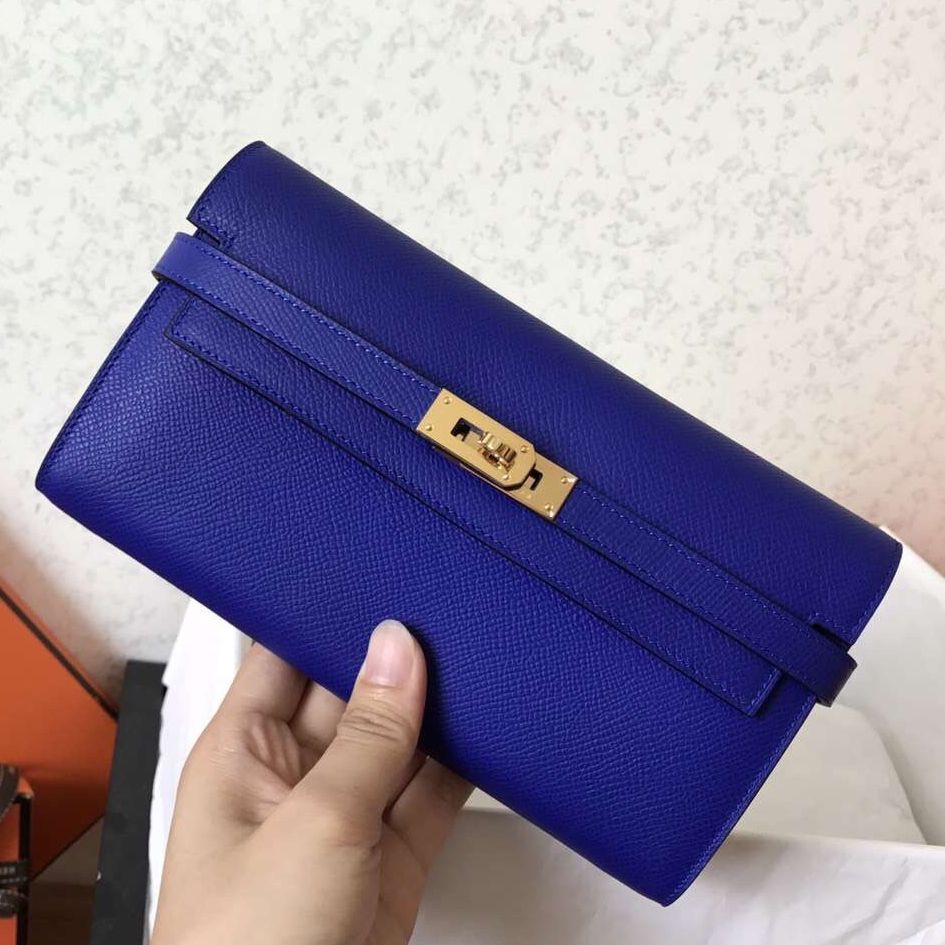 ケリー ロングウォレット 20cm ブルー エレクトリック エプソムレザー