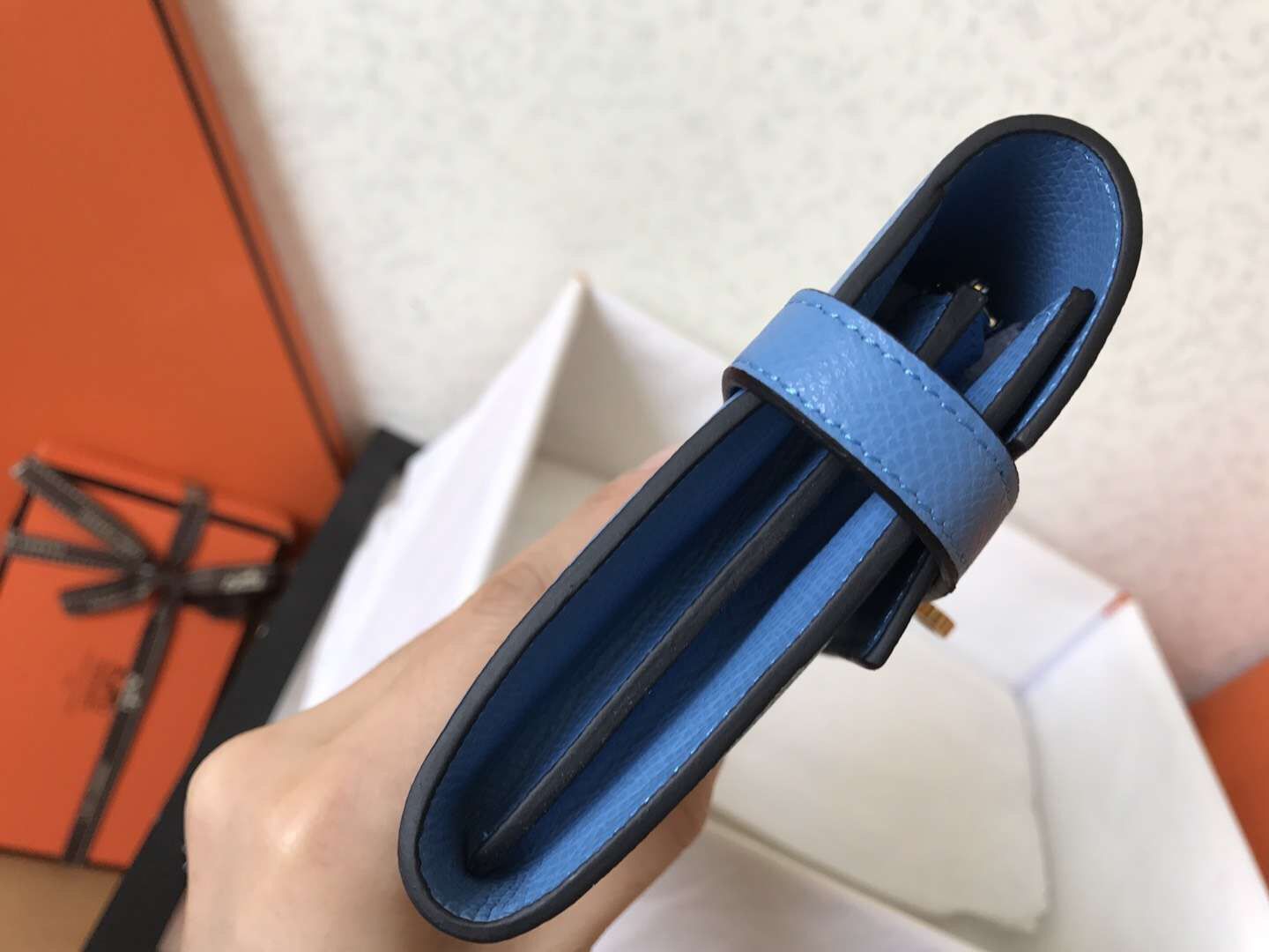 ケリー ロングウォレット 20cm ブルージーンズ エプソムレザー
