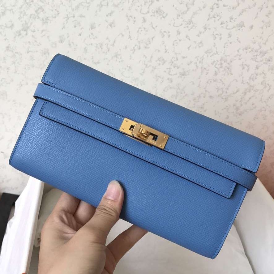 ケリー ロングウォレット 20cm ブルージーンズ エプソムレザー