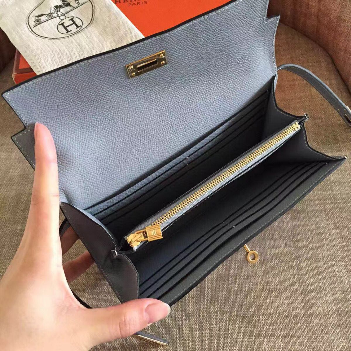 ケリー ロングウォレット 20cm ロックグレー エプソムレザー