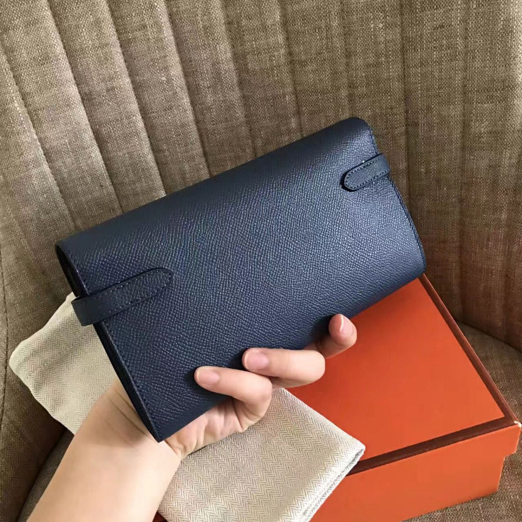 ケリー ロングウォレット 20cm ネイビー エプソムレザー