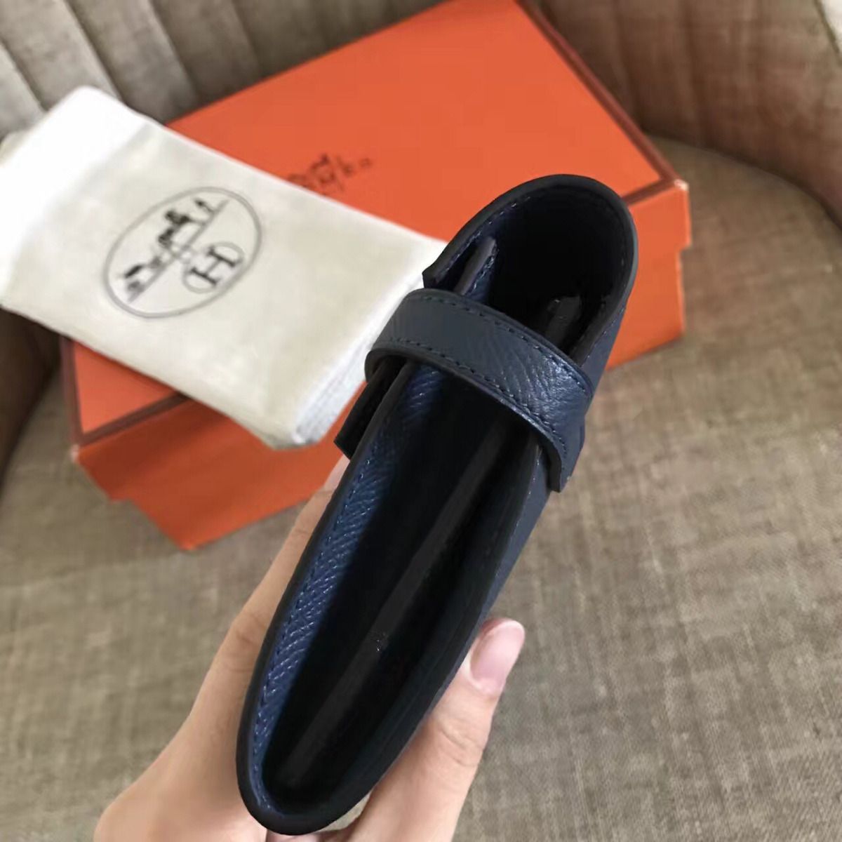 ケリー ロングウォレット 20cm ネイビー エプソムレザー