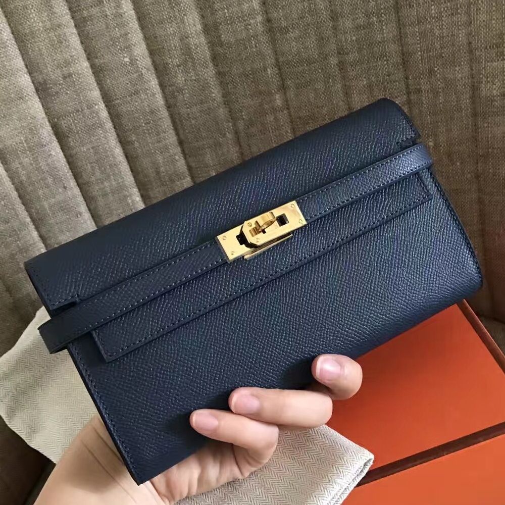 ケリー ロングウォレット 20cm ネイビー エプソムレザー