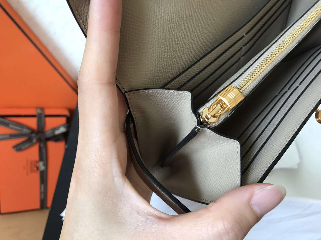 KELLY LONG WALLET 20CM GREY EPSOM LEATHER