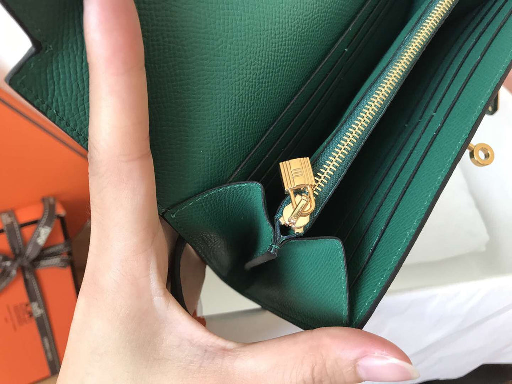 PORTEFEUILLE LONG KELLY 20CM CUIR EPSOM VERT FONCÉ