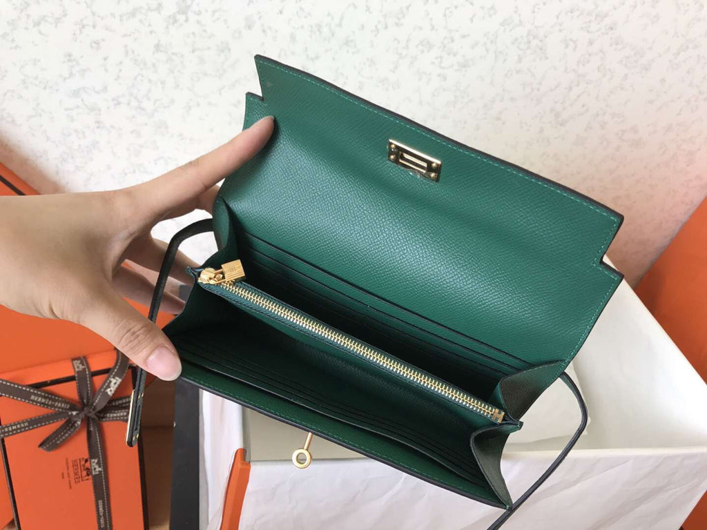 PORTEFEUILLE LONG KELLY 20CM CUIR EPSOM VERT FONCÉ