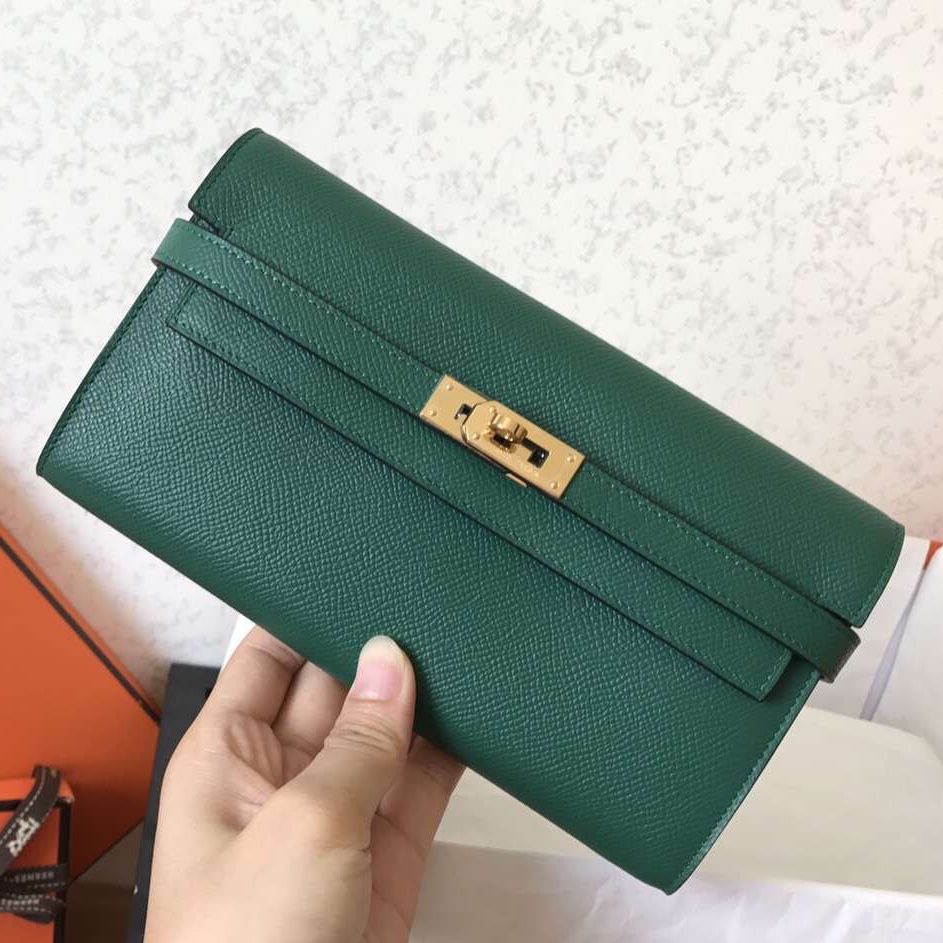 ケリー ロングウォレット 20cm ダークグリーン エプソムレザー