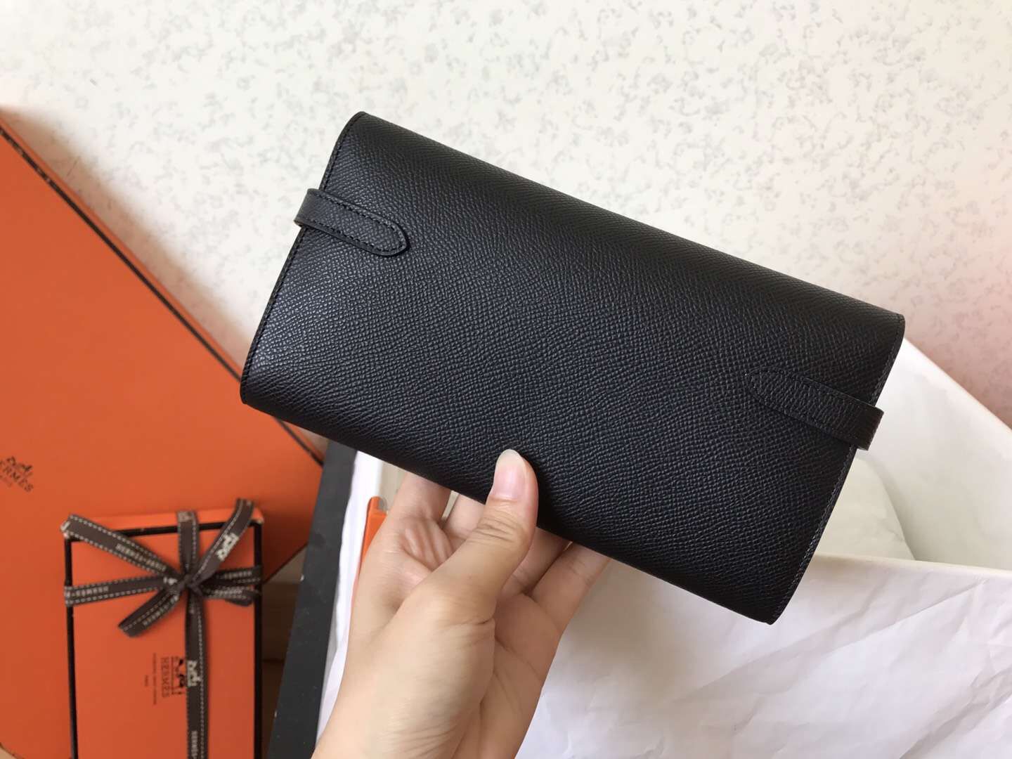 ケリー ロングウォレット 20cm ブラック エプソムレザー