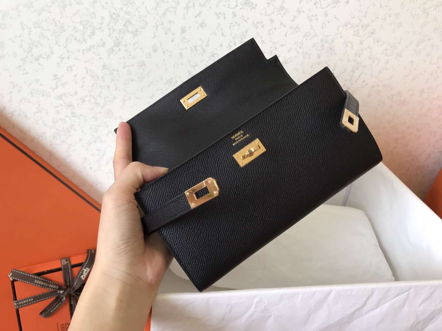 ケリー ロングウォレット 20cm ブラック エプソムレザー