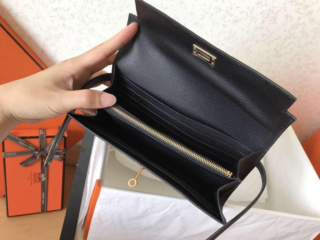 PORTEFEUILLE LONG KELLY 20CM CUIR EPSOM NOIR
