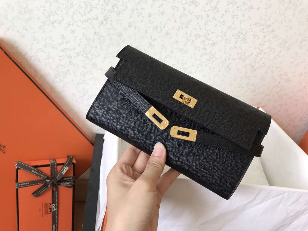 PORTEFEUILLE LONG KELLY 20CM CUIR EPSOM NOIR
