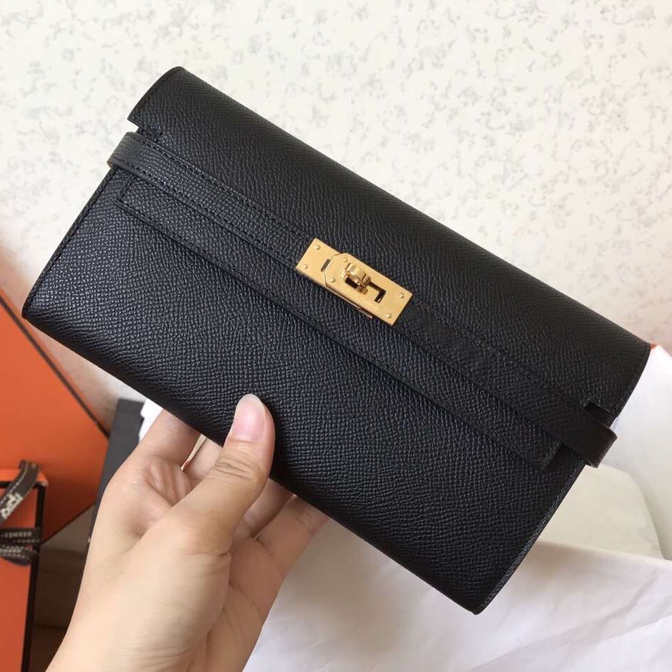 ケリー ロングウォレット 20cm ブラック エプソムレザー