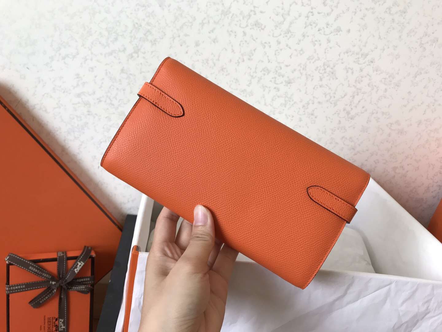 ケリー ロングウォレット 20cm オレンジ エプソムレザー