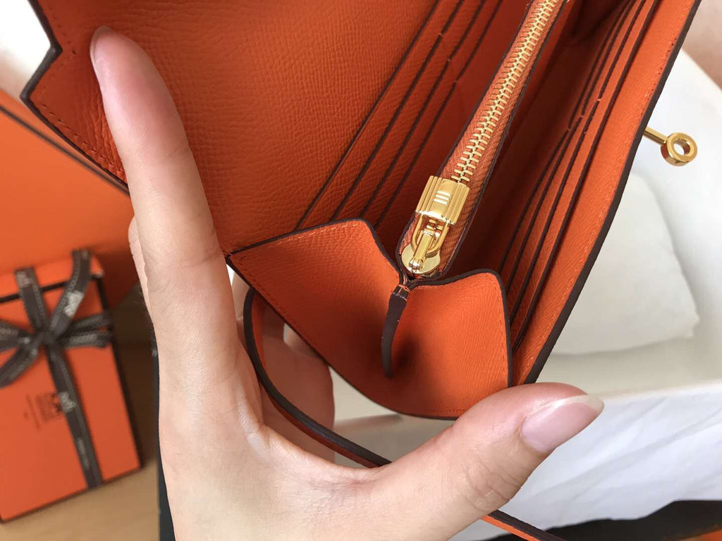 PORTEFEUILLE LONG KELLY 20CM CUIR EPSOM ORANGE