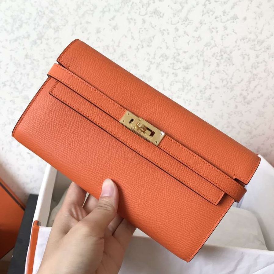 ケリー ロングウォレット 20cm オレンジ エプソムレザー