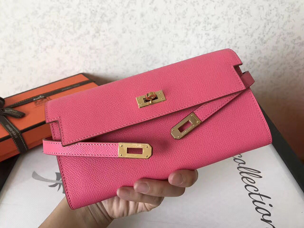 PORTEFEUILLE LONG KELLY 20CM EN CUIR EPSOM ROSE