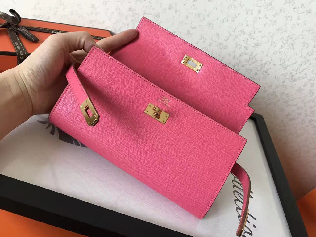 PORTEFEUILLE LONG KELLY 20CM EN CUIR EPSOM ROSE