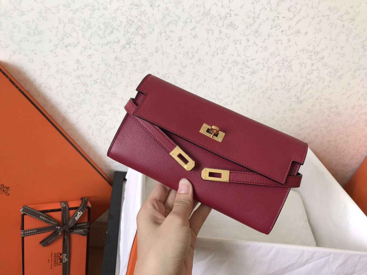 ケリー ロングウォレット 20cm ダークレッド エプソムレザー