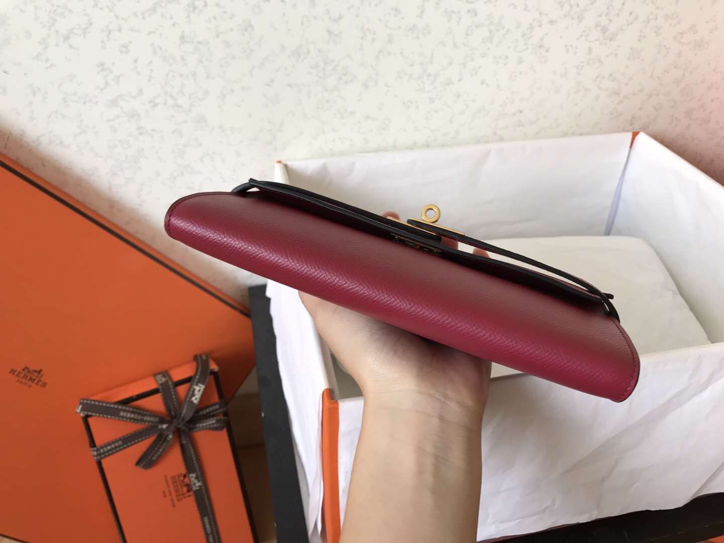 ケリー ロングウォレット 20cm ダークレッド エプソムレザー