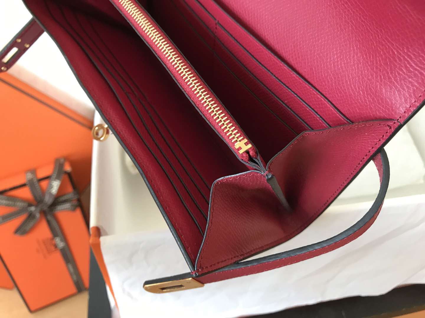 ケリー ロングウォレット 20cm ダークレッド エプソムレザー