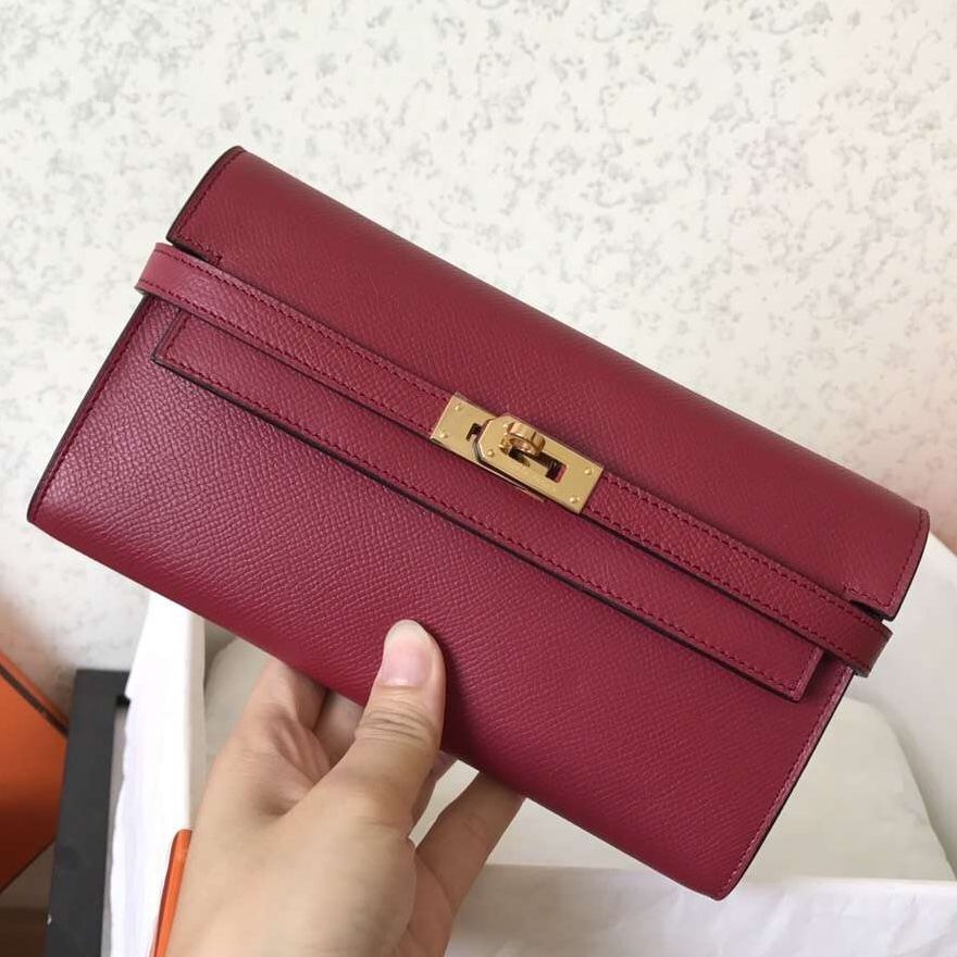 ケリー ロングウォレット 20cm ダークレッド エプソムレザー