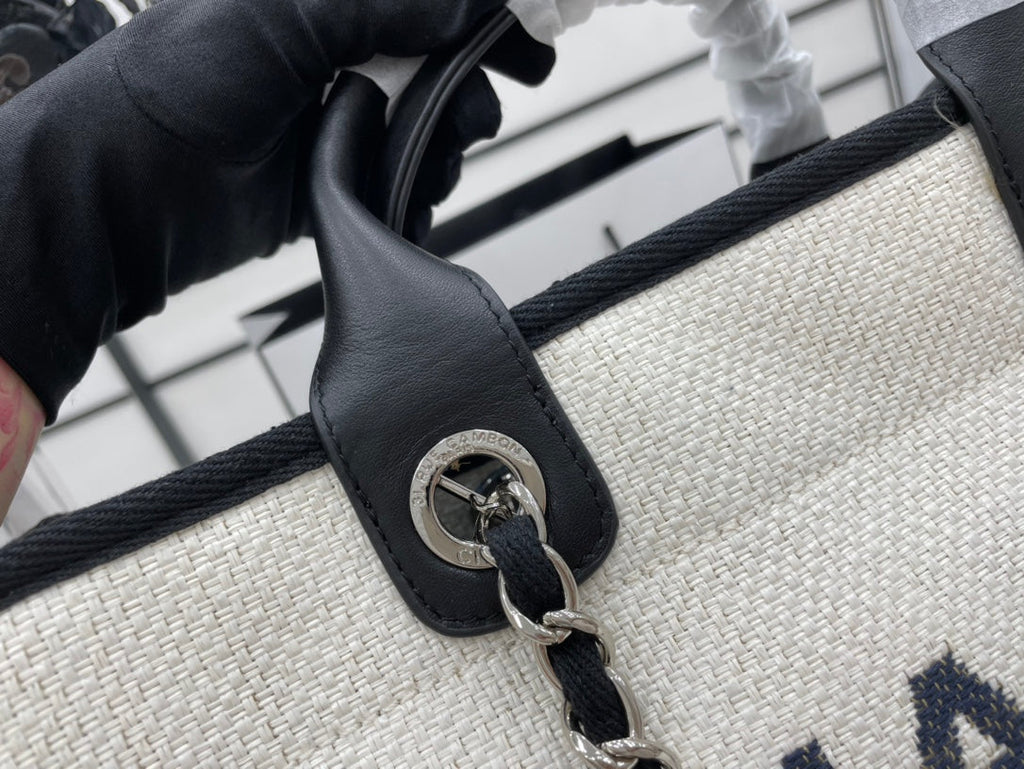 SAC CC DEAUVILLE EN TWEED CUIR NOIR QUINCAILLERIE ARGENTÉE 16