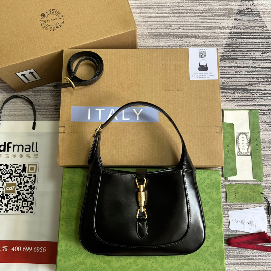 SAC À BANDOULIÈRE GG JACKIE SMALL 28 EN CUIR DE VEAU NOIR