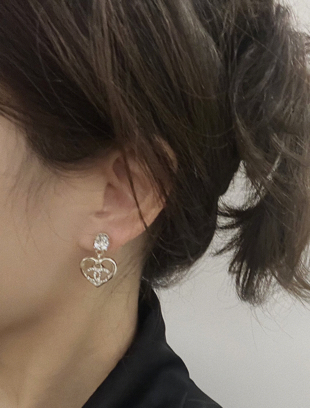 Boucles d'oreilles goutte cœur en cristal strass CC en or clair
