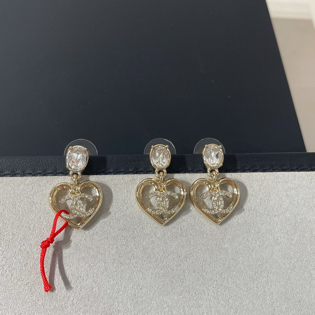 Boucles d'oreilles goutte cœur en cristal strass CC en or clair