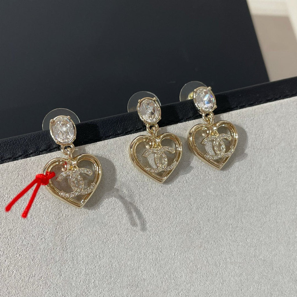 Boucles d'oreilles goutte cœur en cristal strass CC en or clair